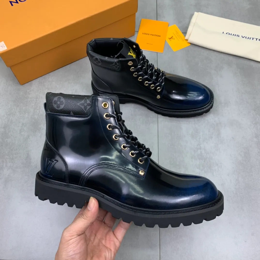 Men's men's shoes💰P620💰[New model]🆘Water-dyed cow lining LV Louis Vuitton business high-top leather shoes, made of original imported Italian 🇮🇹 open-edge bead-rubbed open-edge bead cowhide, full cowhide lining, carefully handmade by professional shoemakers, the original version is specially designed for wear-resistant outsole. Standard code 38-44 burgundy blue🉑️select